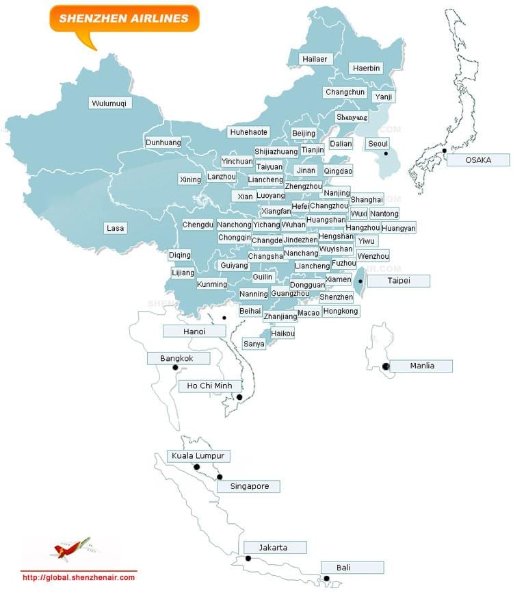 karta över Shenzhen airlines rutt