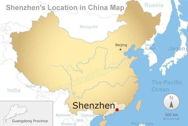 Shenzhen plats i Kina karta